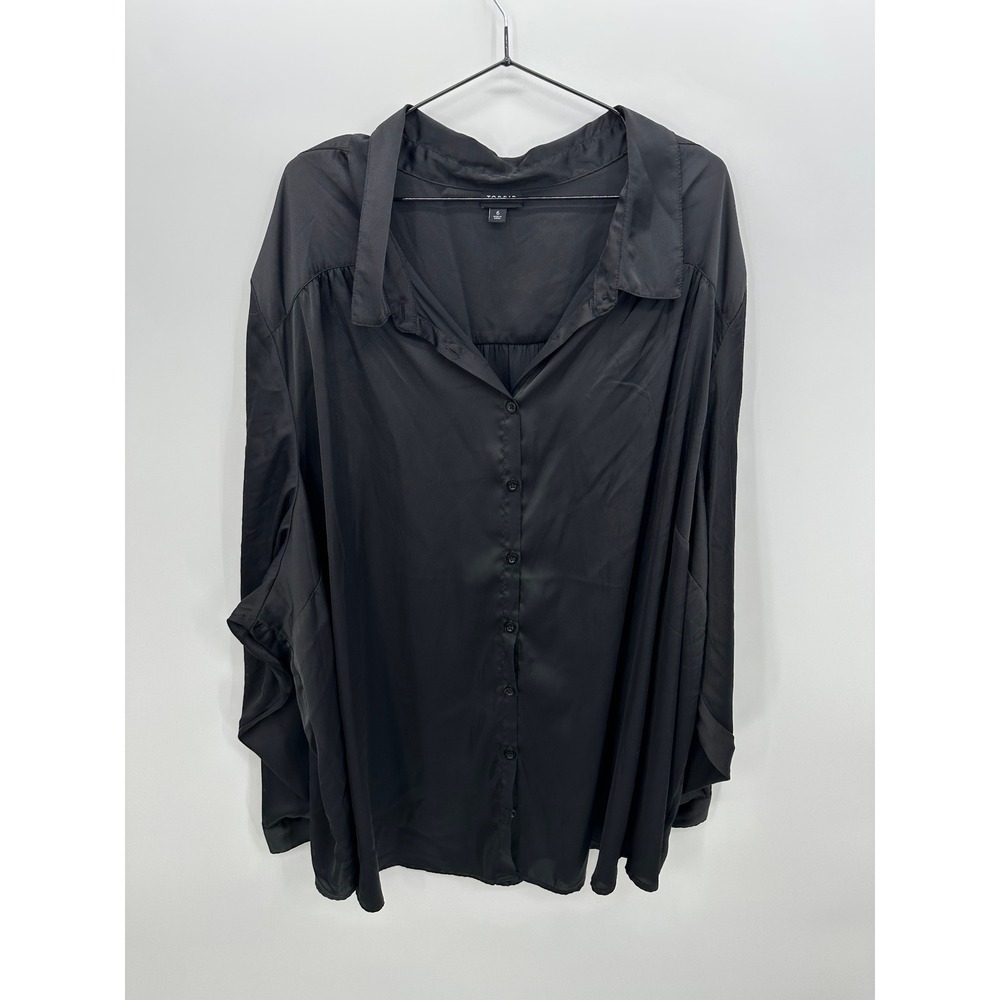 Torrid Black Satin Button Down‎ Shirt Long Sleeve Plus Sz 6X Collared Career